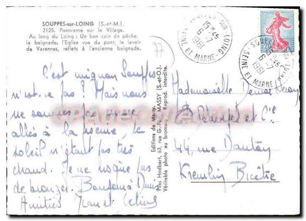 Souppes-sur-Loing — Panoramablick auf das Dorf und den Loing — Yves Hodunt - Rückseite