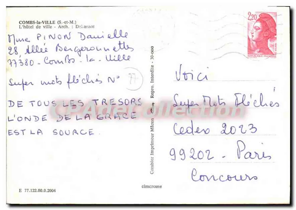 Bürgermeisteramt von Combs-la-Ville — Verlag Cimchrome, Nr. E 77.122.00.2004 - Rückseite