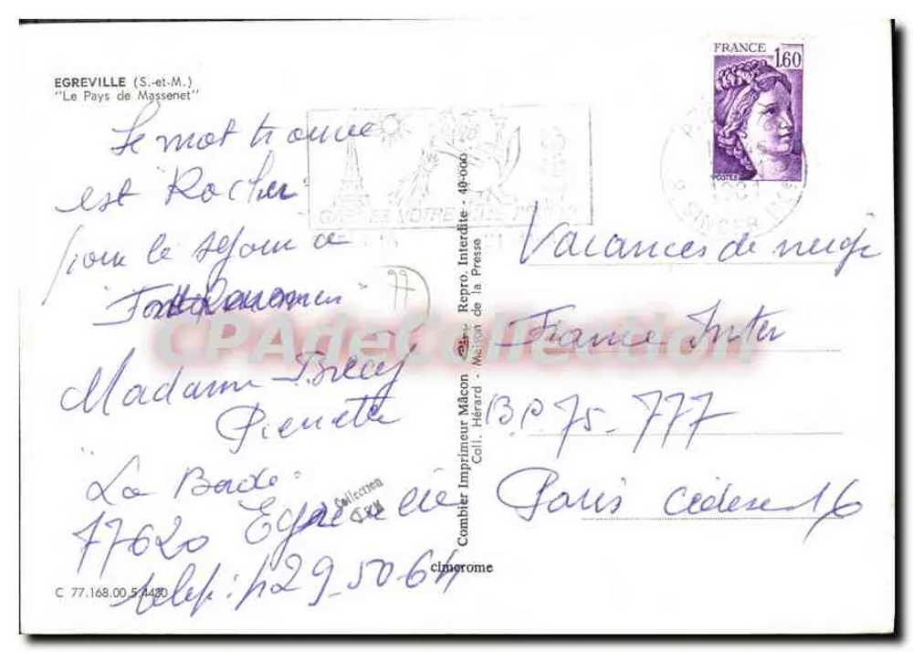 Egreville — el país de Massenet — editor no visible - Reverso