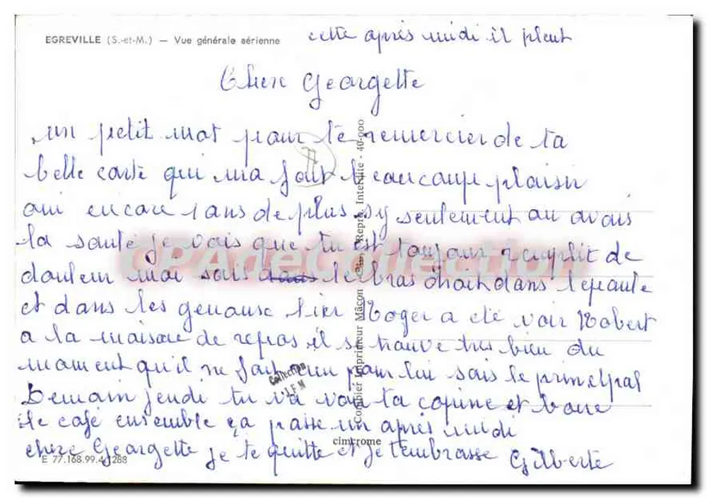 Egreville (S.-et-M.) — Allgemeiner Luftbildblick — Vintage Postcard/Antike Ansichtskarte - Rückseite