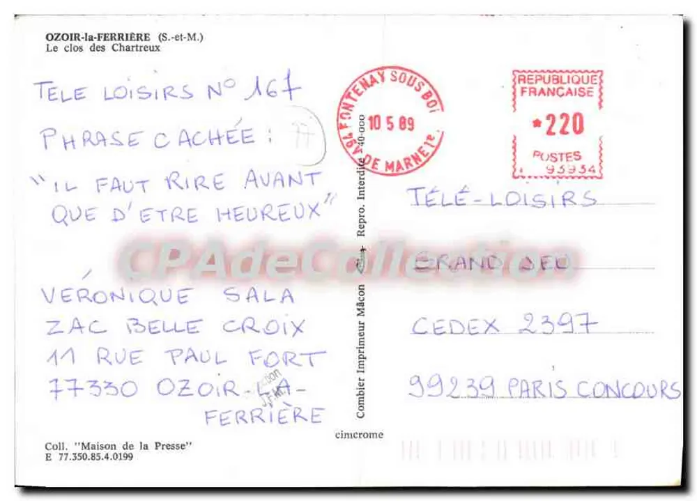 Ozoir-la-Ferrière (S.-et-M.) — Der Clos des Chartreux — Verlag Cing - Rückseite