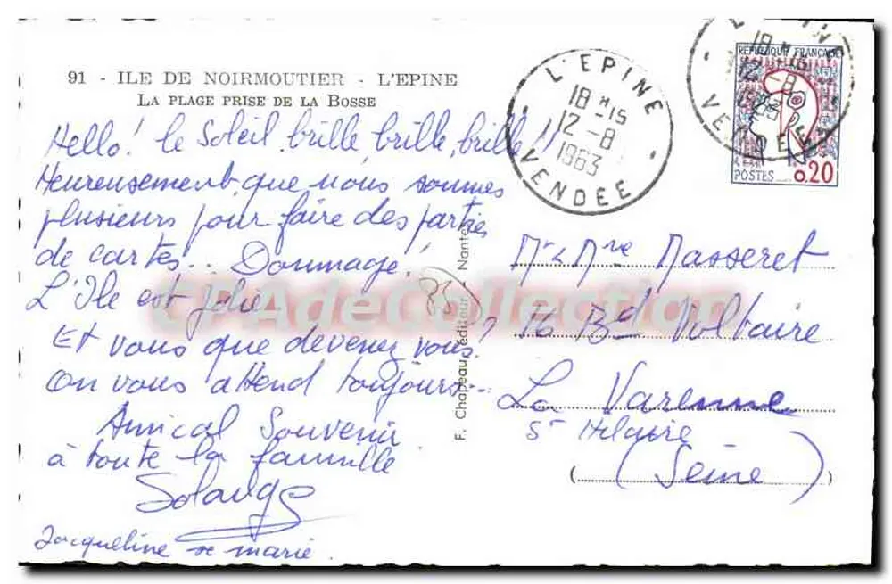 Insel Noirmoutier - L'Épine — Die Bosse-Strand — Verlag F. Château - Rückseite