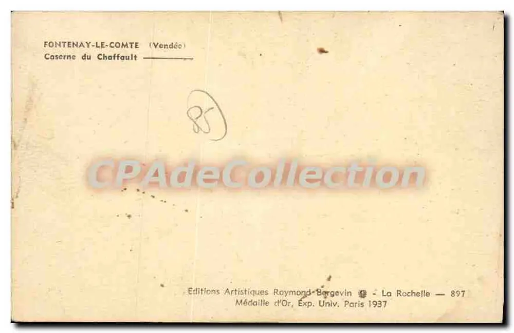 Fontenay-le-Comte — Caserne do Chaffault — Éditions Artistiques Roymond-Bergevin - Verso