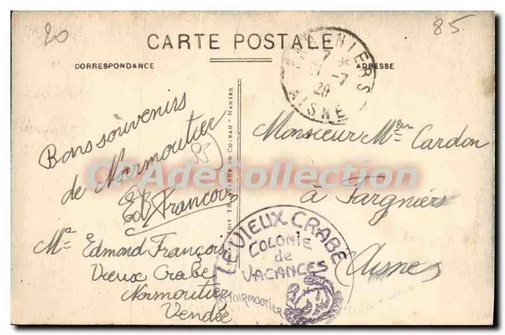 Île de Noirmoutier - L'Allée des Soupirs — Antike Ansichtskarte Nr. 127, unbekannter Verleger - Rückseite