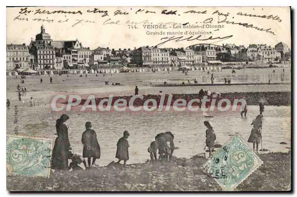 Les Sables-d'Olonne — Maré alta de equinócio — Editor: M. Morange, n° 744 - Frente