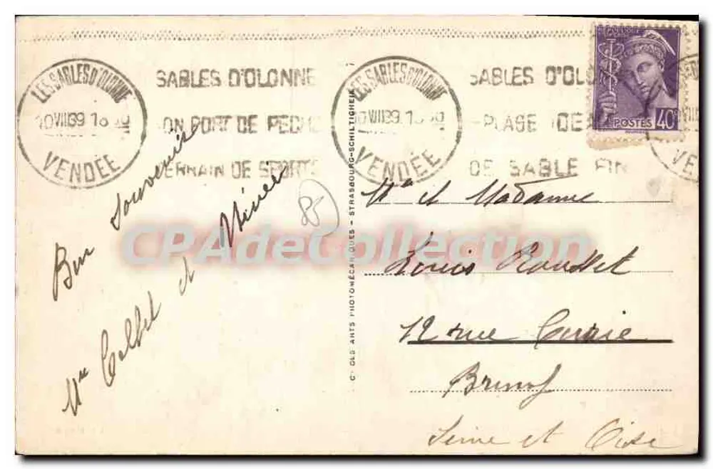 Les Sables d'Olonne — A Praia — C. CLE ANS PHOTOMÉCANIQUES - STRASBOURG - Verso