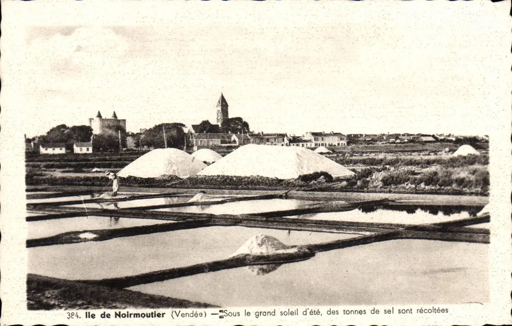 Insel Noirmoutier (Vendée) — Unter der hellen Sommer Sonne, Tonnen Salz werden geerntet — J. Nozzais, Verlag, 18, Avenue du Coteau, Nantes - Vorderseite