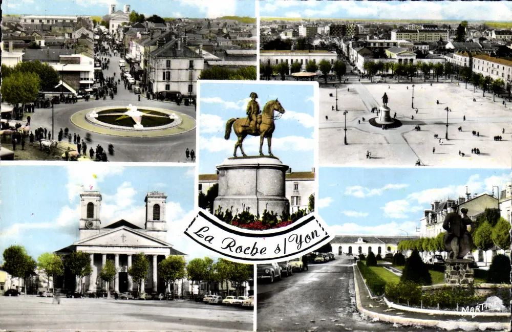 La Roche-sur-Yon — vue panoramique avec église, place centrale et statue équestre — Éditions MARTINE - Frente