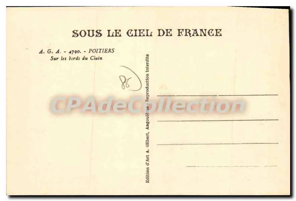 Poitiers — Às margens do Clain — Edição A. Gilbert - Verso