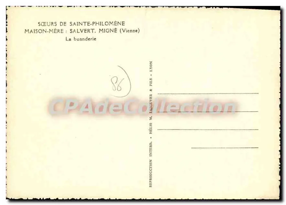 Schwestern von Saint Philomène — Mutterhaus: Salvert, Migné (Isère) — Die Wäscherei — Verlag: Hélio M. Desguyer & Fils, Lyon - Rückseite
