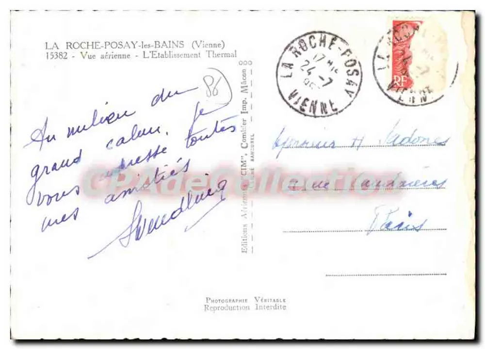 La Roche-Posay - Luftbild - Thermalbad — Éditions A. CIM, Mâcon - Rückseite