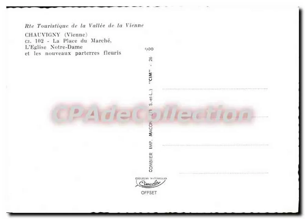 Chauvigny — Praça do Mercado e a Igreja Nossa Senhora com parterres floridos — CIM - Verso