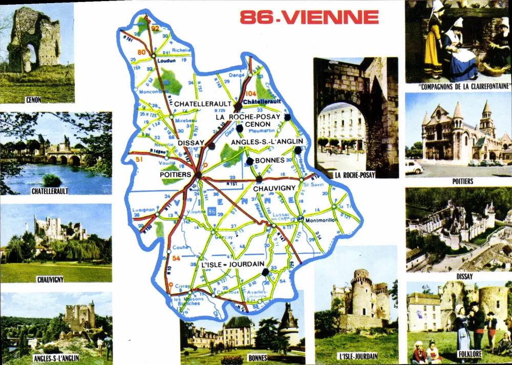 Wien — touristische Ansichtskarte mit Karte und Fotos von Sehenswürdigkeiten — Éditions et Impressions Combier / Mâcon, n°86 - Vorderseite