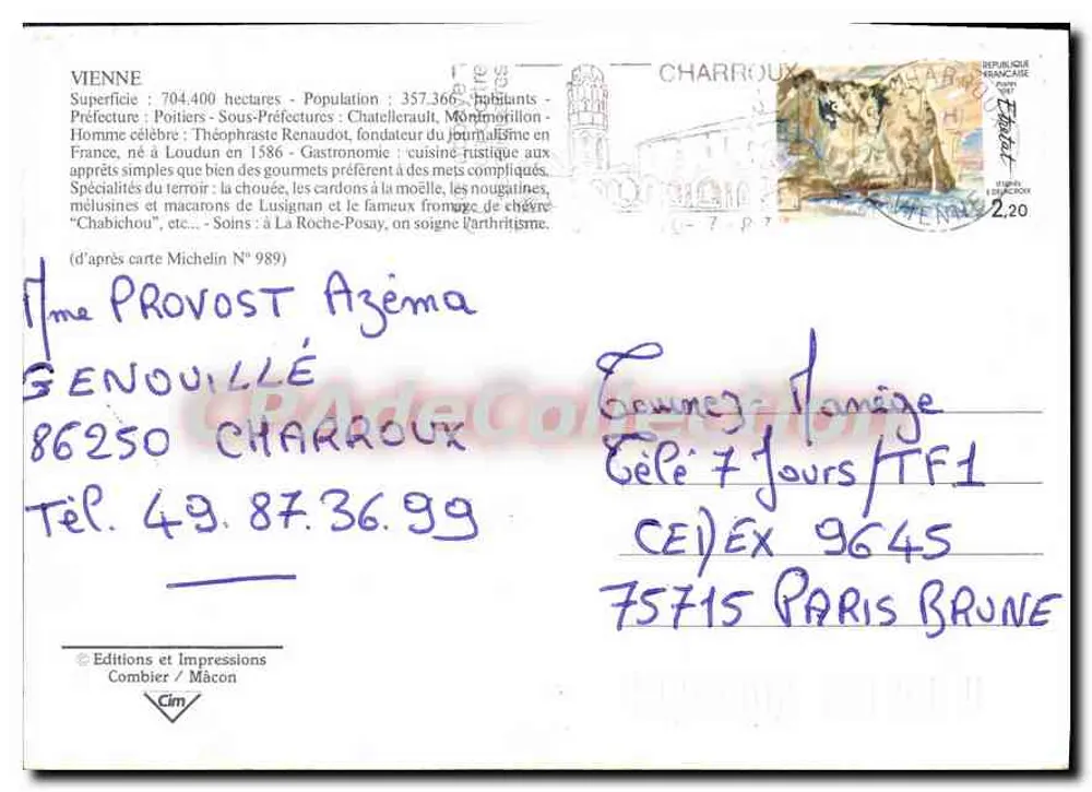 Wien — touristische Ansichtskarte mit Karte und Fotos von Sehenswürdigkeiten — Éditions et Impressions Combier / Mâcon, n°86 - Rückseite
