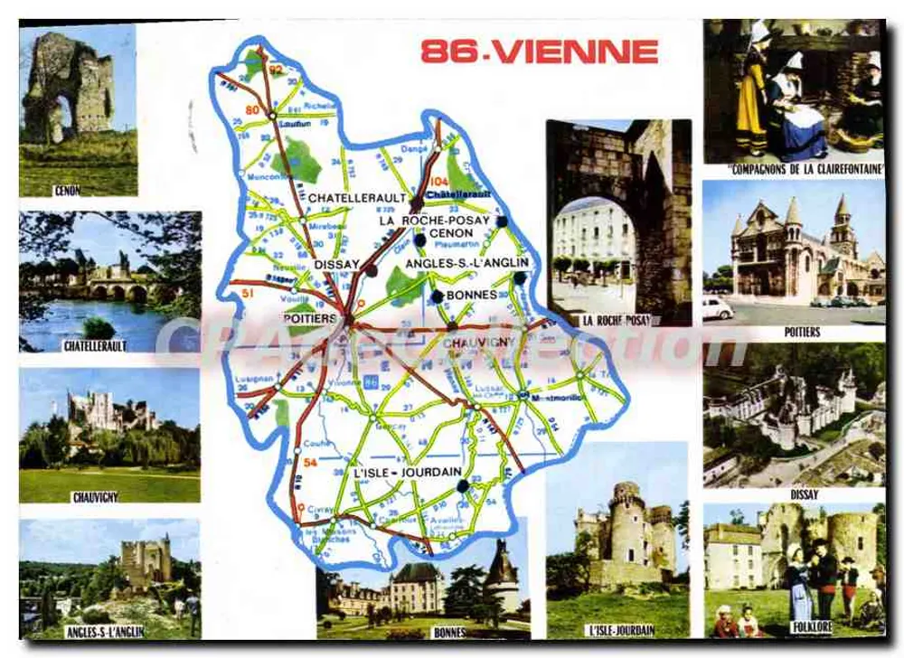 Vienne — 86 — Touristische Karte mit Karte und Fotos von Sehenswürdigkeiten - Vorderseite