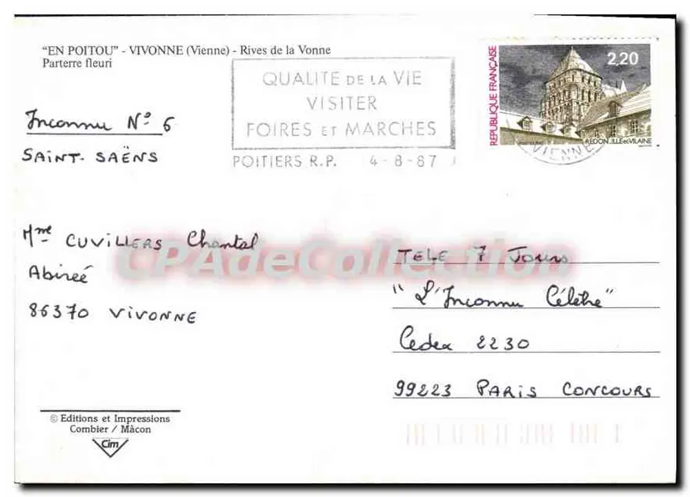 Vivonne (Vienne) — Ufer der Vonne — Éditions et Impressions Combier / Mâcon, N°6 - Rückseite