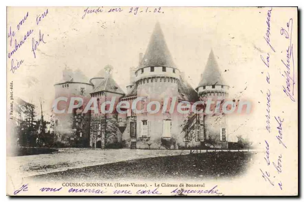 Coussac-Bonneval (Haute-Vienne) — Schloss Bonneval — J. Tauras, phot. addt. - Vorderseite