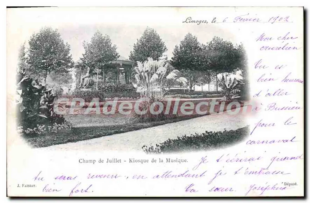 Champ de Juillet - Musikkiosk — Limoges, Verlag J. Faissat, Seriennummer nicht sichtbar - Vorderseite