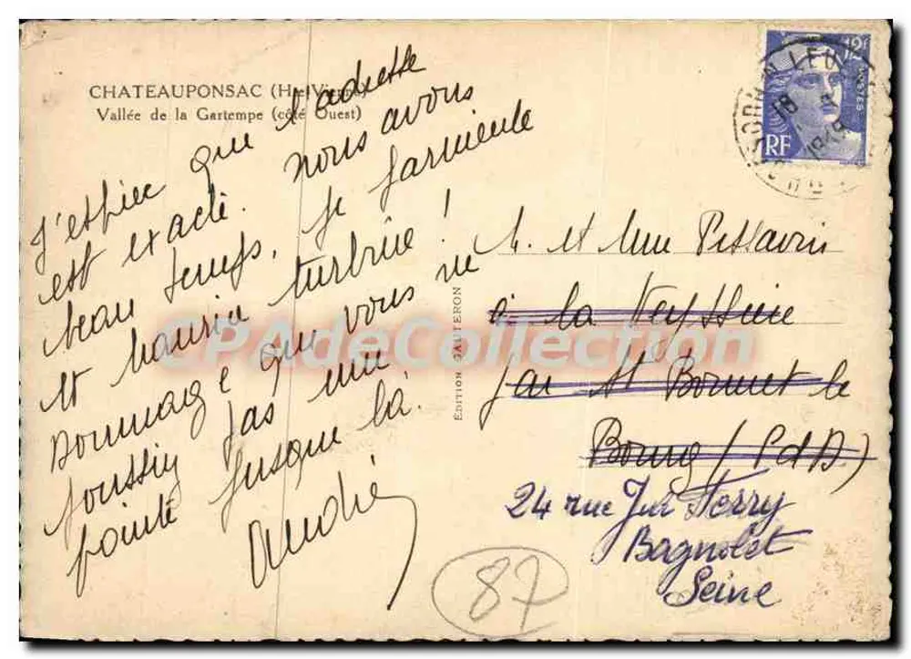 Châteauponsac (Haute-Vienne) — Tal der Gartempe (Westseite) — Edition Auteron - Rückseite