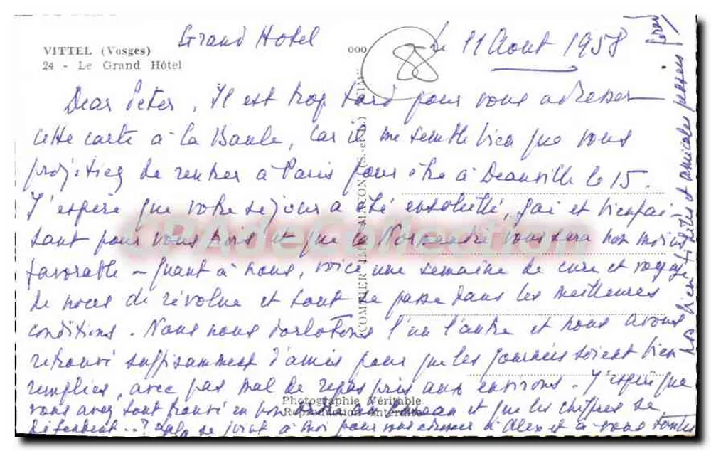 Grand Hôtel Vittel — Vosges — Fotografia Verdadeira - Verso