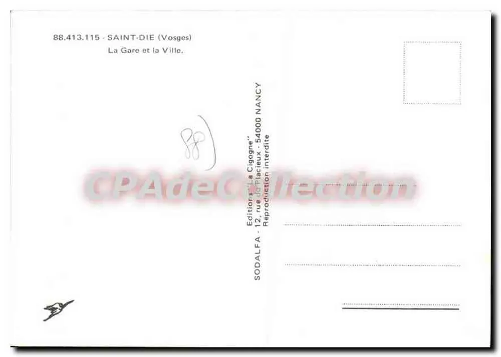 Saint-Dié-des-Vosges — Luftbild der Station und der Stadt — Edition 'La Cigogne' - Rückseite