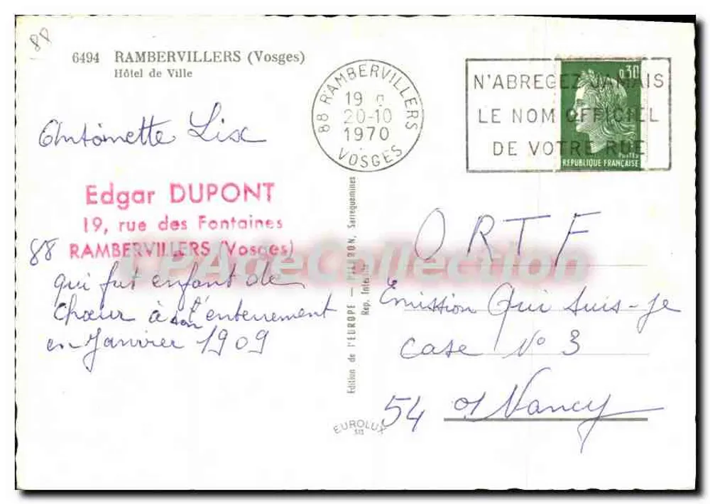 Rathaus von Rambervillers — Vosges — Edition de l'Europe - Rückseite