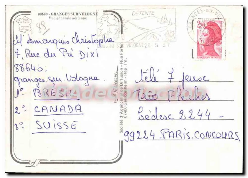 Granges-sur-Vologne — Vista geral aérea — Sociedade de Agência e Difusão - Rep. Int. - Verso