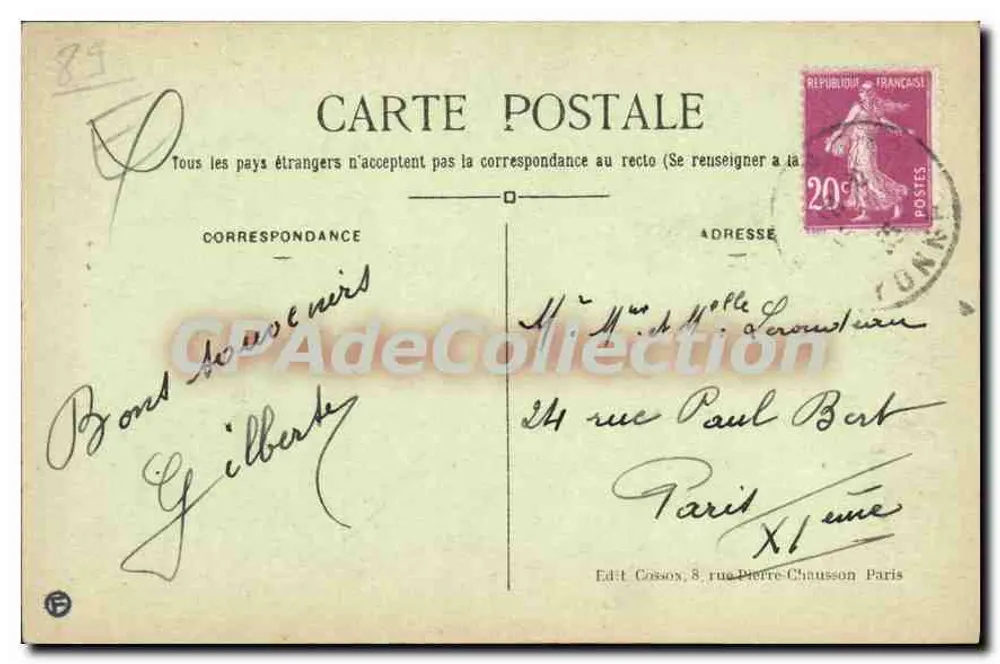 Bléneau (Yonne) — El Castillo — Entrada principal — Edit. Raguenneau - Reverso