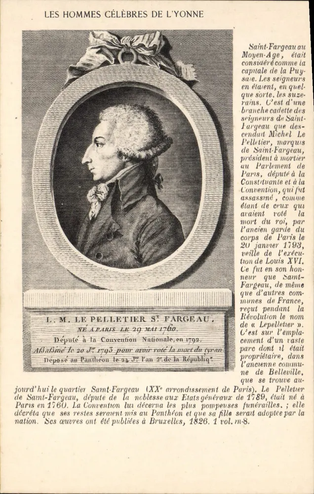 Saint-Fargeau — Michel Le Pelletier de Saint-Fargeau, deputado à Convenção Nacional — Editor não identificado, número de série não visível - Frente