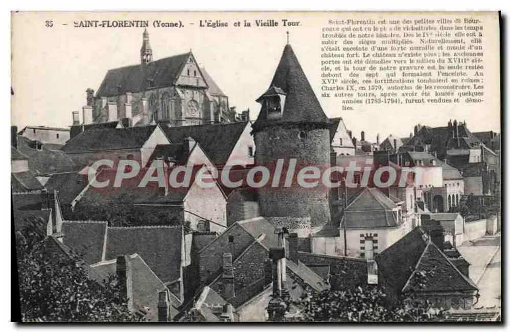 Saint-Florentin (Yonne) — Die Kirche und die Alte Turm — Vintage Postcard/Antike Ansichtskarte - Vorderseite