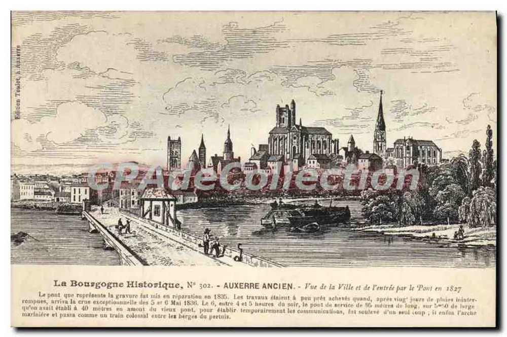 Auxerre Alt — Ansicht der Stadt und des Zugangs über die Brücke im Jahr 1827 — Vision Touré, N° 302 - Vorderseite