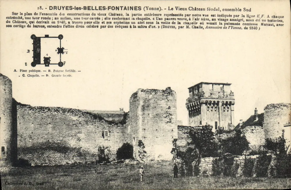 Druyes-les-Belles-Fontaines (Yonne) — Das alte feudale Schloss, südlicher Teil — Sammlung J. D. Sens - Vorderseite