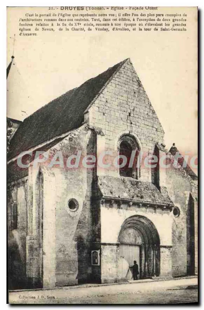 Druyes (Yonne) — Igreja — Facha Oeste — Coleção J.D. Saux - Frente