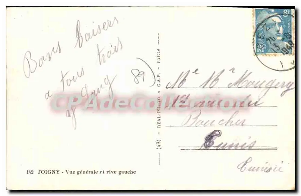 Joigny — Vista geral e margem esquerda — (48) REAL-PHOTO « C.A.P. » - Verso