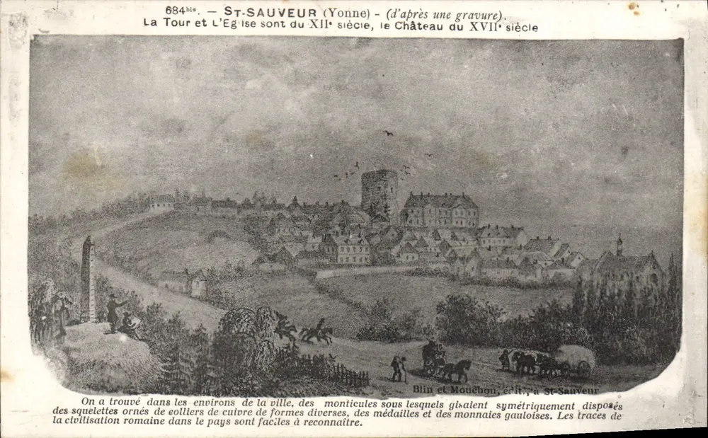 St-Sauveur (Yonne) — historische Ansicht mit Turm und Kirche des 12. Jahrhunderts, Schloss des 17. Jahrhunderts — anonymer Verlag, Nr. 684bis - Vorderseite