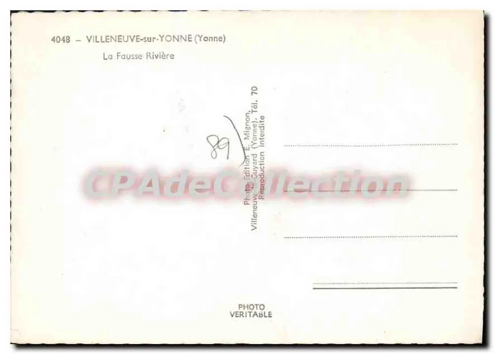 Villeneuve-sur-Yonne — La Fausse Rivière — Édition E. Mianon - Rückseite