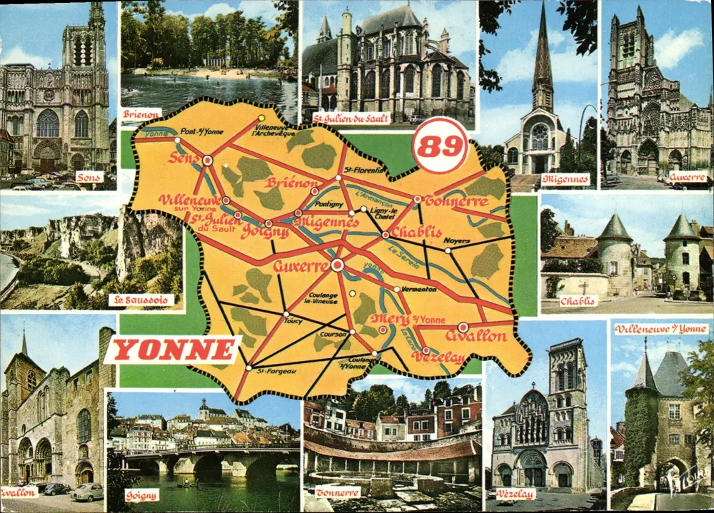 Yonne — Carta postal turística com mapa e fotos de locais — Edições BLOIS (L.&C.) - Frente
