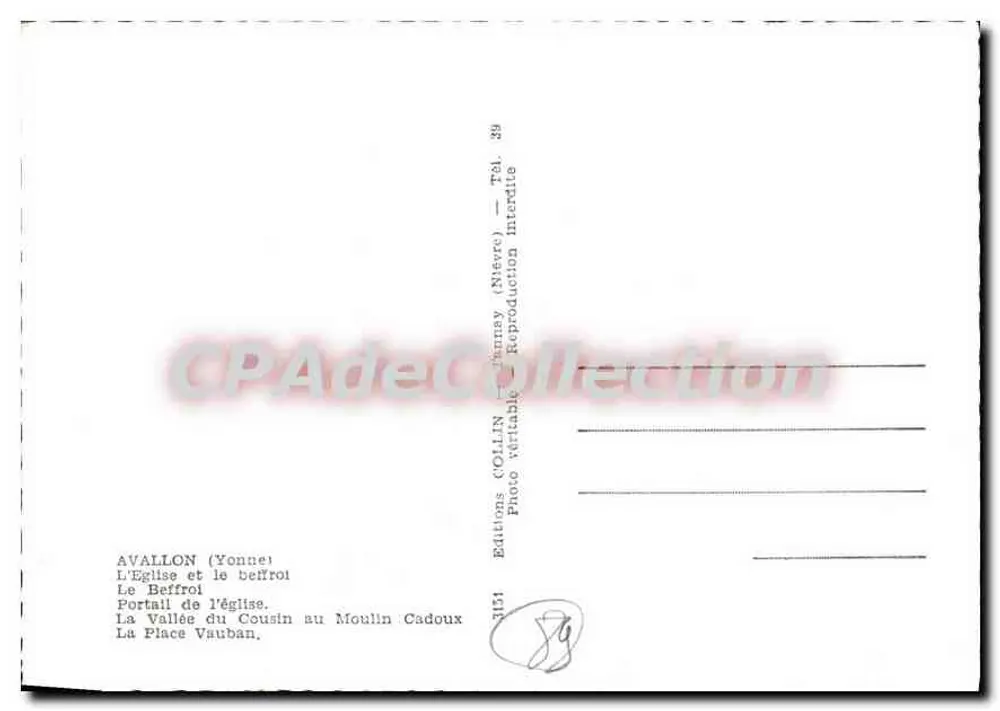 Avallon — Lembrança de Avallon — Éditions COLLIN - Verso