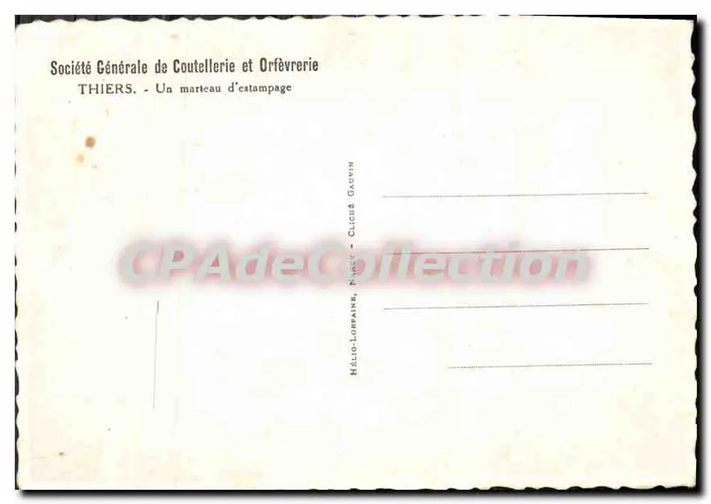 Thiers — Ein Stempelhammer — Société Générale de Coutellerie et Orfèvrerie - Rückseite