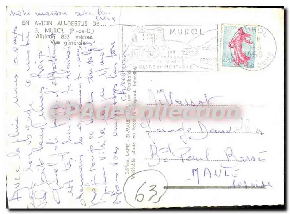 Vista aérea de Murol — Puy-de-Dôme — Edição Lapie, n°63 - Verso