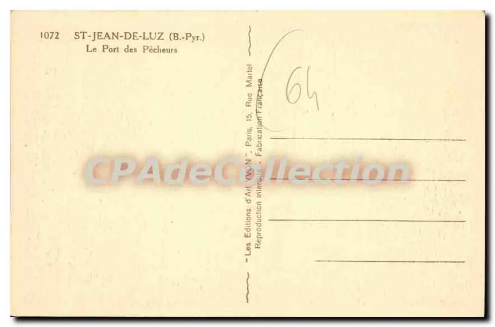St-Jean-de-Luz (B.Pyr.) — Ansicht des Fischereihafens — Les Éditions d'Art N°N, Paris - Rückseite