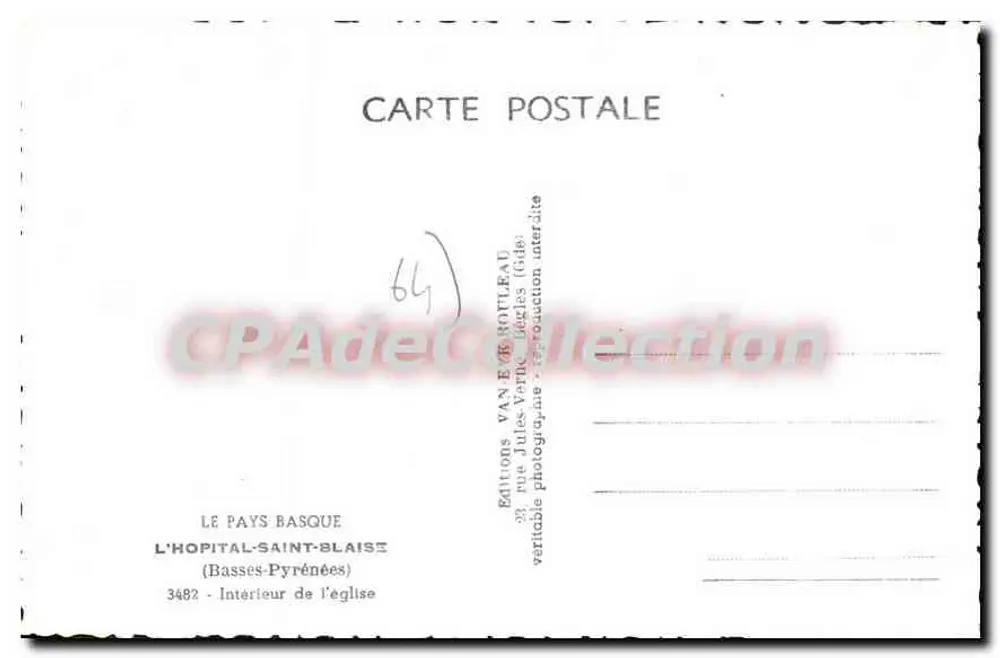 Innenansicht der Kirche — L'Hôpital-Saint-Blaise — Éditions Van Ee Rofleau - Rückseite
