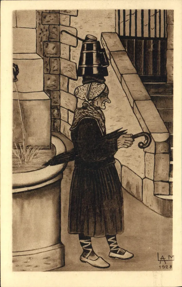 Alte Frau mit der « Herbade » — Basque Types — Phototypie Labouche Frères, Toulouse, Nr. 54 - Vorderseite