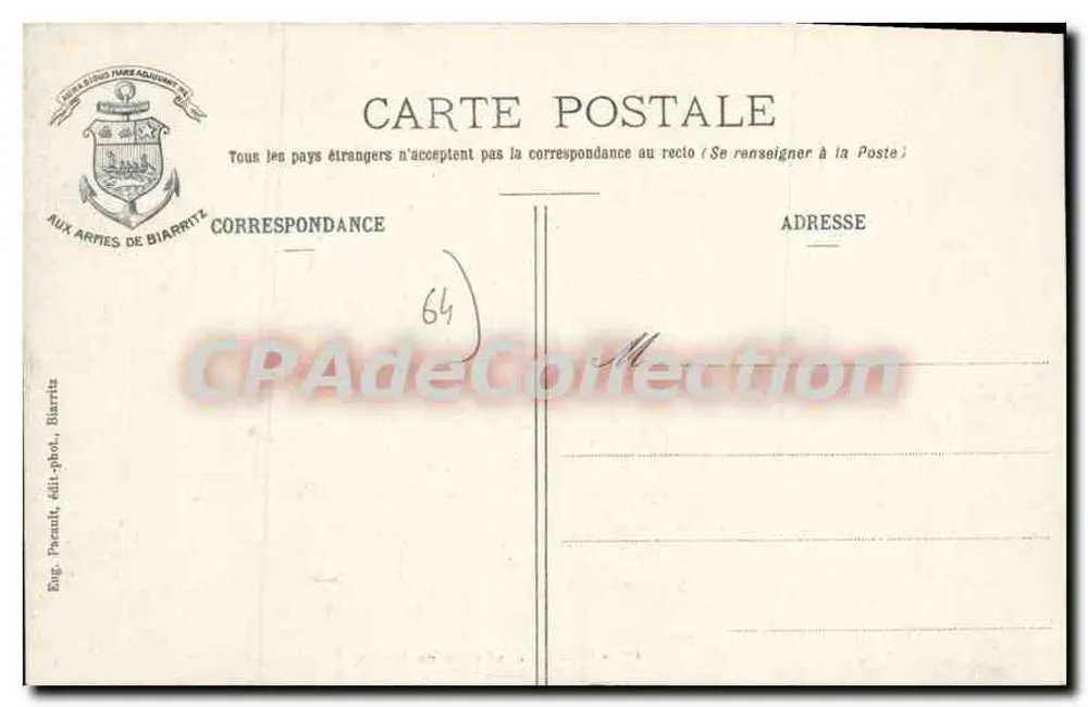 Biarritz - O Casino Municipal — editor Bug. Pocault, n° 67 - Verso