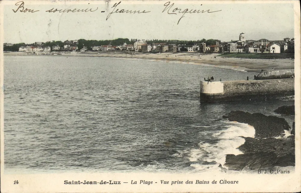 Saint-Jean-de-Luz — Die Strand — Aufnahme von den Bäder von Ciboure — B.J.C., Paris — n°14 - Vorderseite