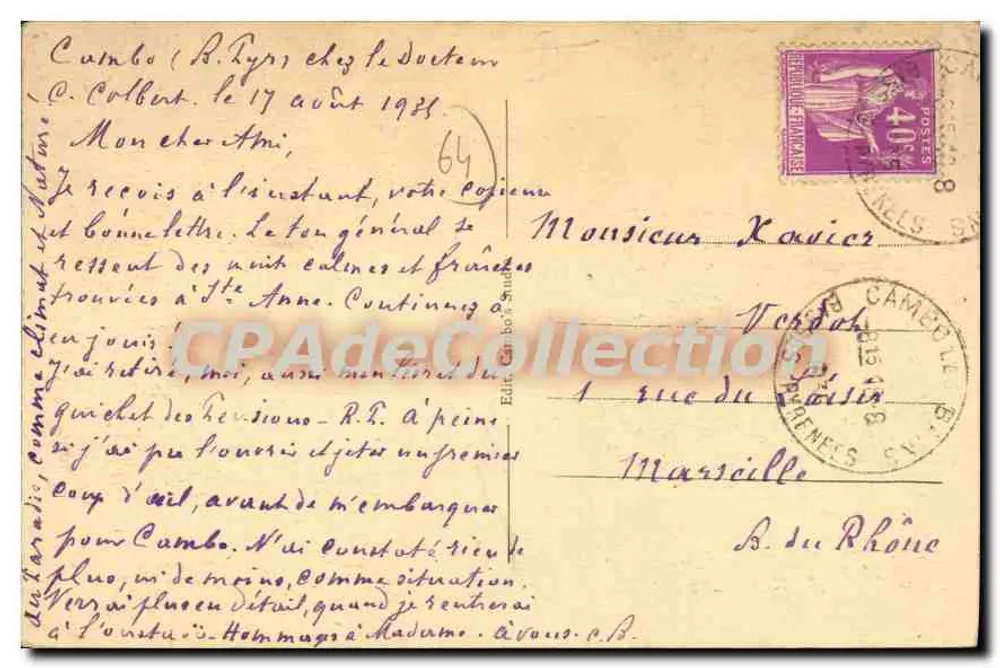 Cambo-les-Bains (B.P.) — vista do edifício e do jardim — Edmond Rostand - Verso