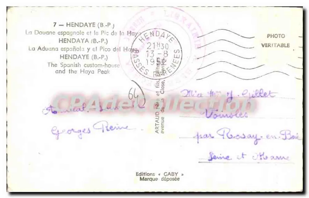 Hendaya (B.-P.) — Die spanische Zollstelle und der Pic de la Haye — Editions Caby - Rückseite