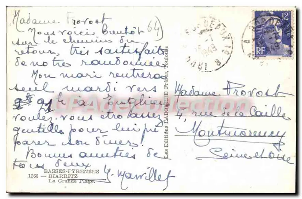 Biarritz — A Grande Praia — Les Éditions des Pyrénées, n° 1265 - Verso