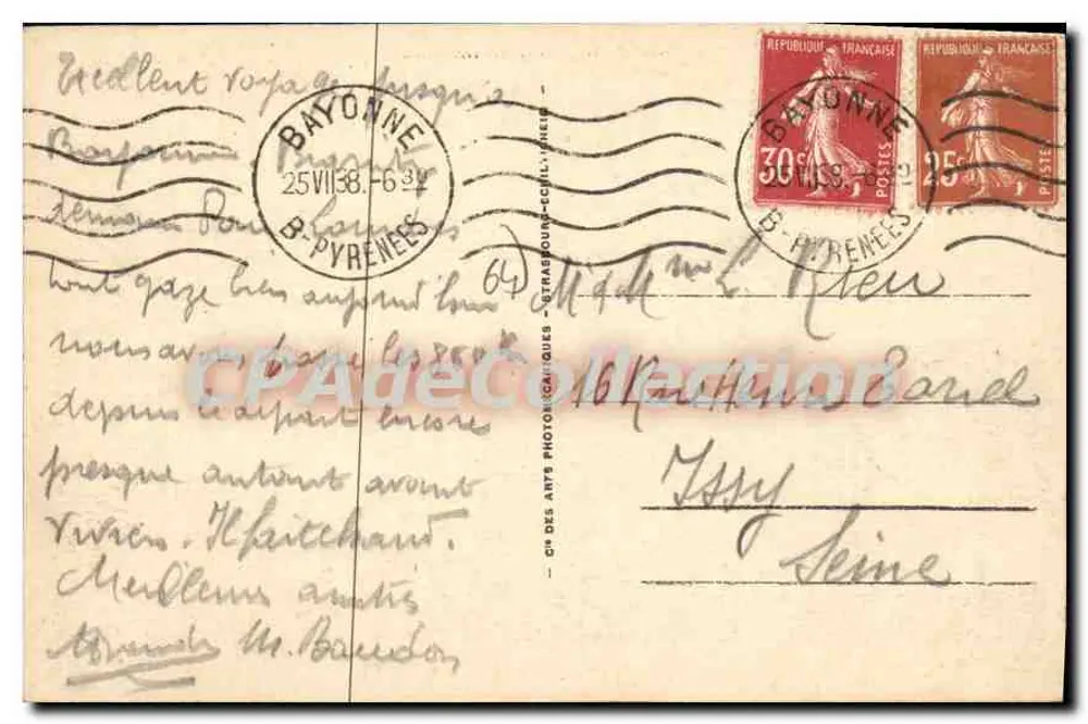 Bayonne — Vista geral — Cie des Arts Photographiques, n° 101 - Verso