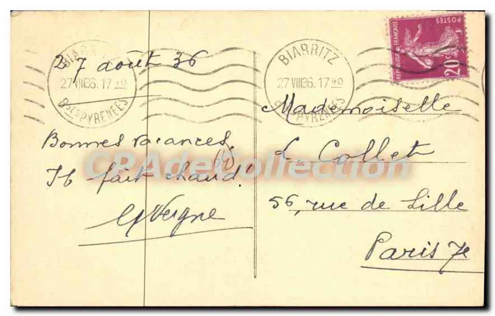 Biarritz — Costa dos Basques — Boulevard de la Plage - Verso